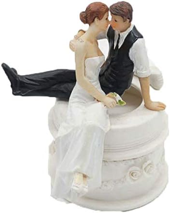 Funny Bride and Groom Decorative Wedding Cake Toppers Figurines Keepsake Marriage Party Decorations in Unique Pose (Heart-to-heart Talk)