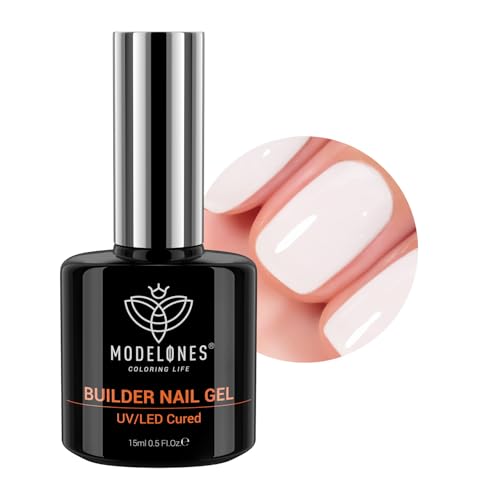 modelones Builder Nail Gel Milky White Builder for Nail Thickening 8-in-One LED Lamp Cured Strengthener Hard Color Base Extension Gel-X Tips Glue Gel Polish in a Bottle for Home DIY Salon Women