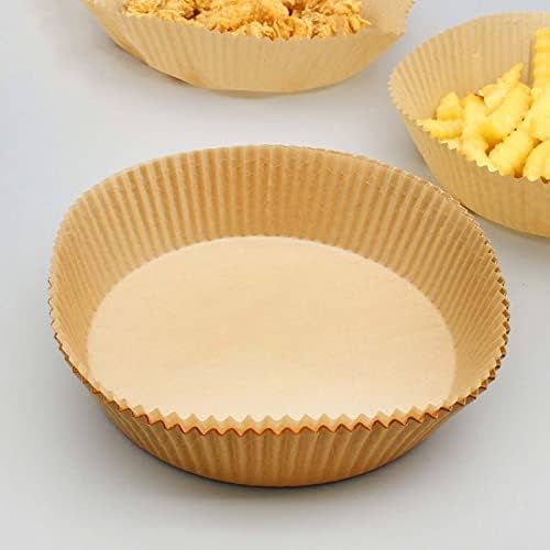 50Pcs Air Fryer Disposable Paper Liner, Natural Air Fryer Parchment Paper, Round Parchment Paper Dutch Oven Liners for Oven Air Fryer Baking Roasting Microwave Frying Pan (20cm, Coffee)