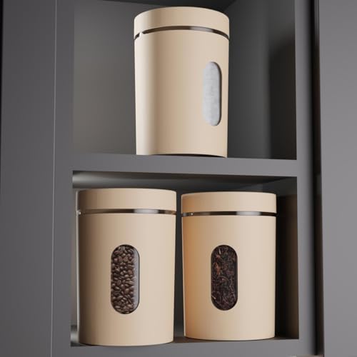 Image of Airtight Plastic Storage Container Set of 3, 700ml BPA-Free Food Grade Kitchen Jars with Transparent Window, Leakproof Canisters for Coffee, Sugar, Tea, Snacks & Dry Food (CREAM)