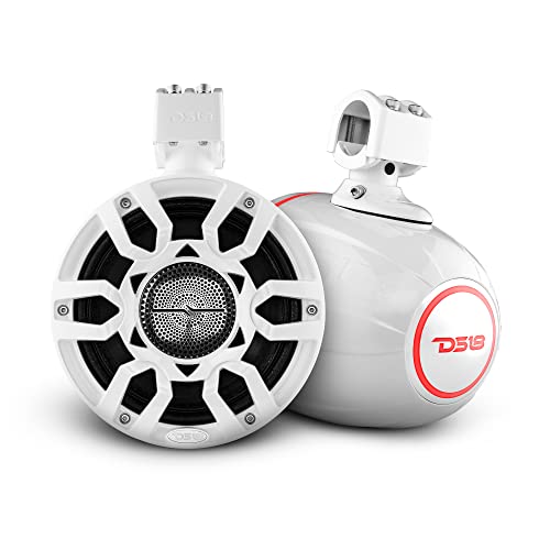 DS18 Hydro NXL-X8PRO/WH 8" Compact Wakeboard Tower Speakers with Hybrid Mid-Range & Compression Driver Loudspeaker, Integrated RGB LED Lights, 500 Watts, Speaker Cover Included – Pair
