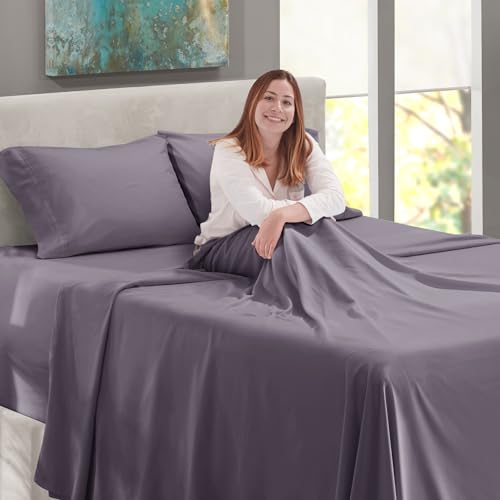 Image of Nestl Twin Size Sheet Set, 4 Piece Extra Deep Pocket (18-24 inches), Microfiber, Hotel Luxury, Soft, Breathable, Wrinkle-Free, Easy to Care, Grayish Purple