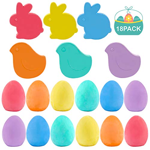 FUNNISM 18 Pack Jumbo Easter Sidewalk Chalk Set,Easter Eggs Bunny Chicken Shaped Chalks for Kids Toddlers Boys Girls,Easter Basket Stuffers Gifts,Easter Crafts for Kids,Easter Party Favors Decorations