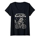 Women's Off to Cause A Kerfuffle Raccoon Bicycle Chaos V-Neck T-Shirt