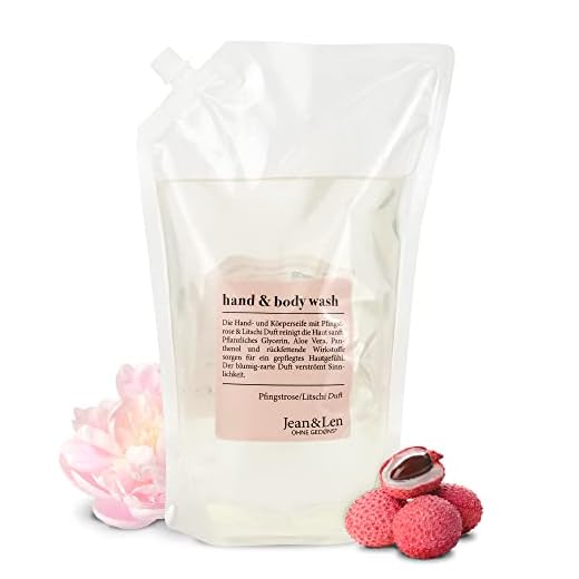 Jean & Len Hand & Body Wash Peony & Lychee Refill Pack, gently cleanses & nourishes the skin while washing, floral fragrance, liquid soap refill pack, without parabens & silicones, vegan, 50.7 Fl Oz