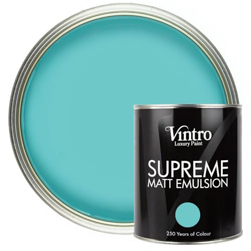 Vintro | Luxury Matt Emulsion | Turquoise | Smooth Chalky Finish | Multi Surface Paint | for Walls, Ceilings, Wood and Metal | 1L (Turquoise - Christabelle)