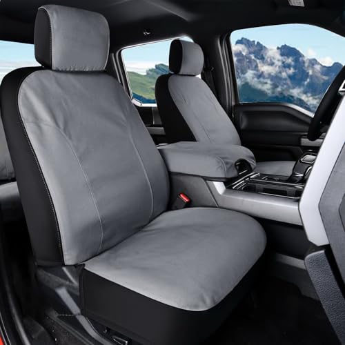 Coverado Front Seat Covers, Waterproof Canvas Seat Protector for Car Seat Cushions for Kids & Dogs, Seat Covers Compatible with 2015-2026 Ford F150 & 2017-2026 Ford F250 F350 F450(Gray, 2PCS) by Coverado - Used condition - US$56.19