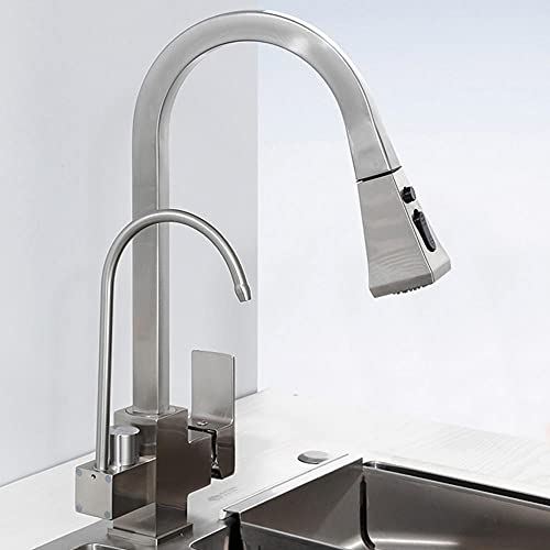 Mitigeur évier laiton brossé premium à triple entrée d'eau et douchette