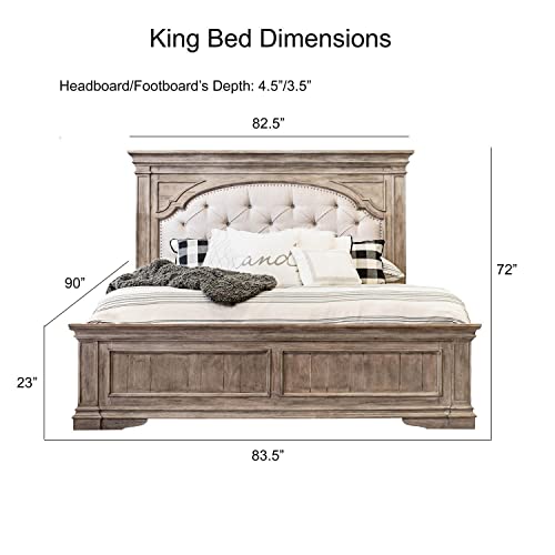 Steve Silver HP900KBD Company Highland Park 83.5 Inch X 90 Inch Farmhouse Wood & Fabric Upholstered Panel King Bed With Button Tufted Headboard, Low Vertical Planked Inset Panel Footboard thumb #1
