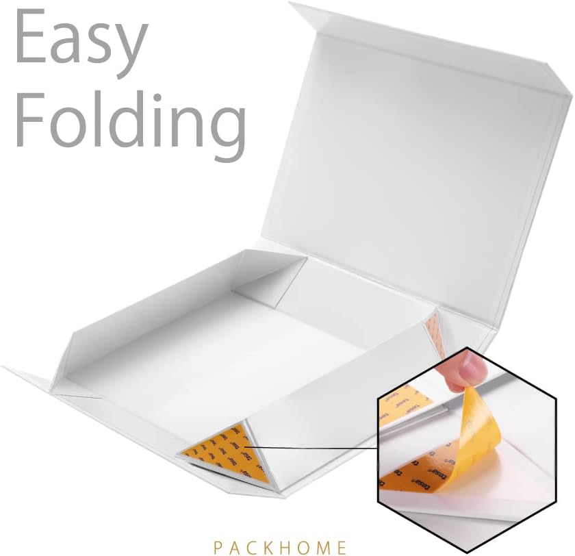 PACKHOME 5 Gift Boxes 11x7.8x2.3 Inches, Gift Boxes with Lids, Sturdy Shirt Boxes with Magnetic Lids for Wrapping Gifts (Glossy Metallic White)