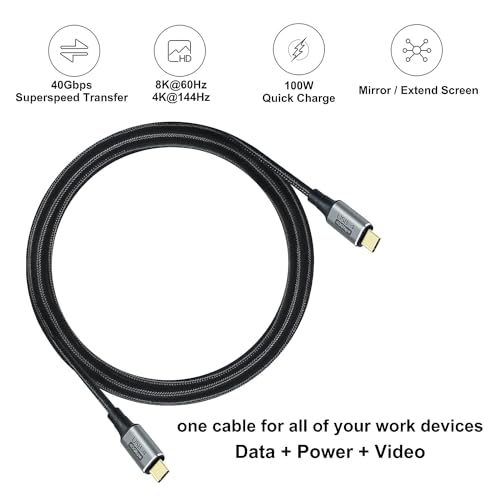 DCHAV USB4 ケーブル Thunderbolt 4 Thunderbolt 3 対応 USB C to USB C ケーブル 40Gbps 8K 60Hz 映像出力 PD 100W 20V 5A 超急速充電 ナイロン編み スマホ タブレット Switch などType-C機種対応 (0.5m)