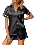 Ekouaer Pijama de satén de seda de 2 piezas para mujer, S