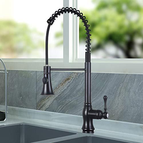 Tohlar Bronze Kitchen Faucet, Oil Rubbed Bronze Kitchen Faucet, Kitchen Faucet With Pull Down Sprayer, Antique Spring Single Handle Kitchen Sink Faucet With Deck Plate #TOP4