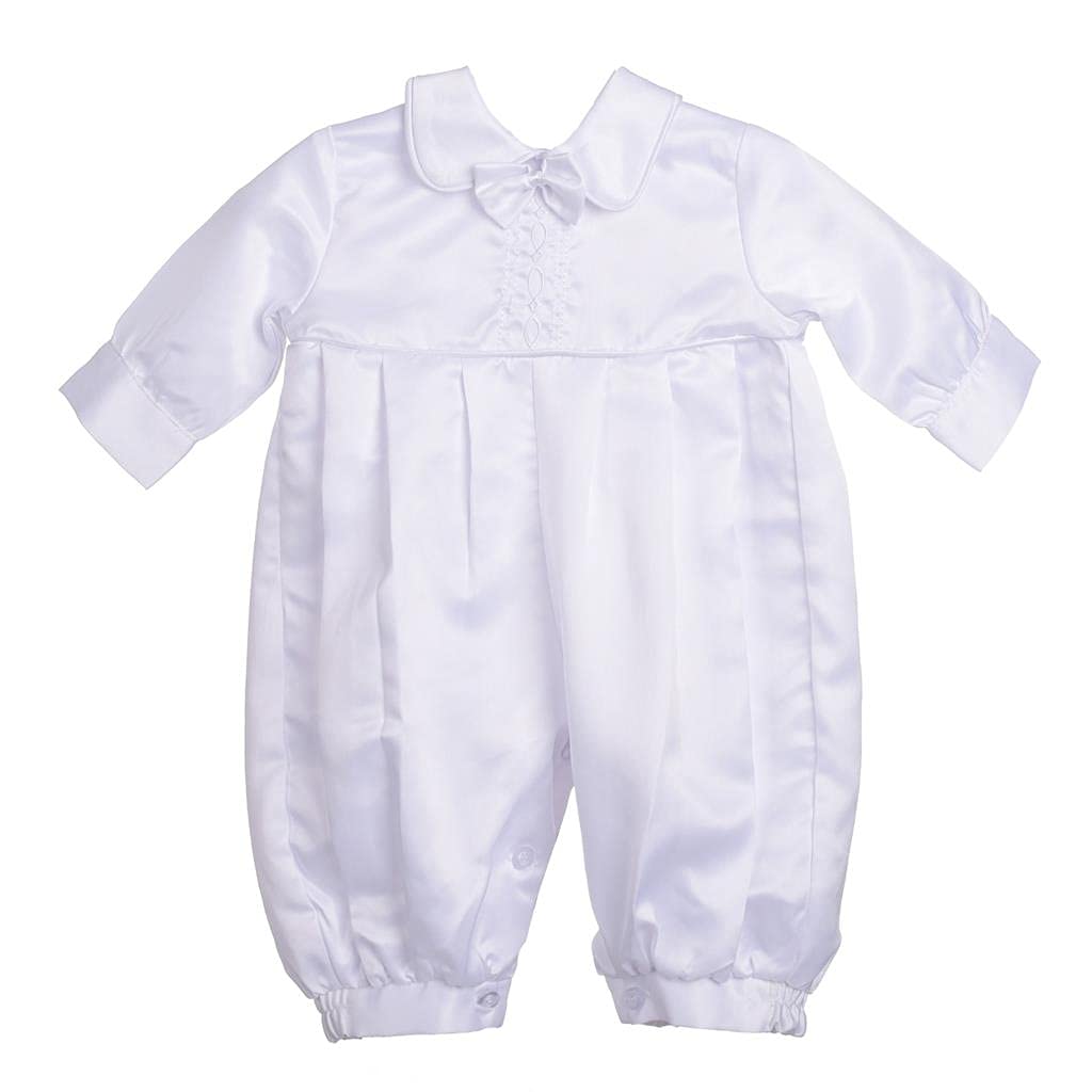 Lito Angels Satin Taufkleidung Taufanzug mit Hut für Baby Junge, Taufe Strampler Body Weiss Anzug, Größe 0-18 Monate