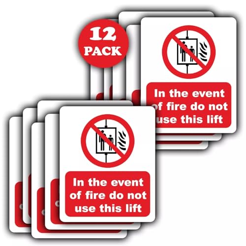 12-Pack in The Event of Fire Do Not Use This Lift Vinyl Sticker Notice Signs - Water/Weather Proof/Long Lasting