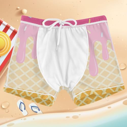 Boys Swim Trunks Quick Dry Bathing Suit Ice Cream Yellow Waffle Toddler Swim Shorts Boardshorts Swimwear 3-104