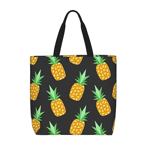 Yellow Pineapple Print Tote Bag Large Women Casual Shoulder Bag Handbag For Outdoors Holiday Weekender Travel Gifts