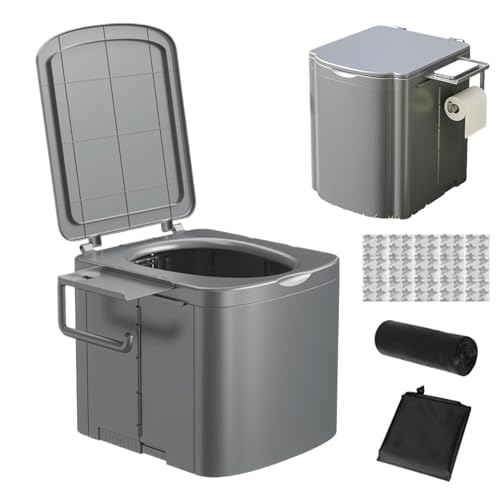 Inodoro portátil para camping, inodoro plegable portátil de viaje con bolsa de basura, soporte de almacenamiento lateral resistente, asiento de entrenamiento para camión, barco, niños, senderismo