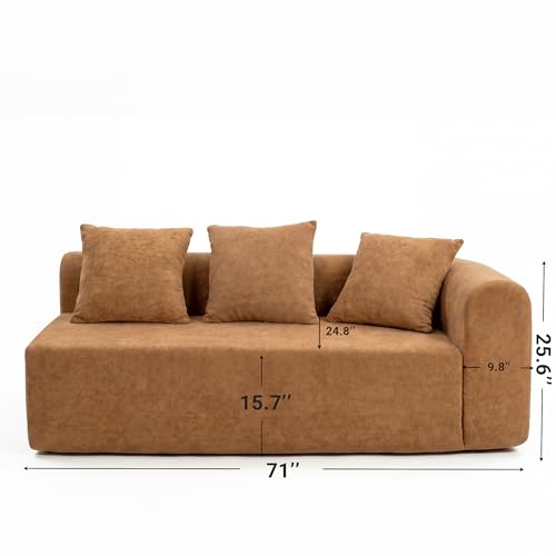 Image of Claiks 71 inch Right Armrest Boneless Sectional Loveseat Sofa, Brown