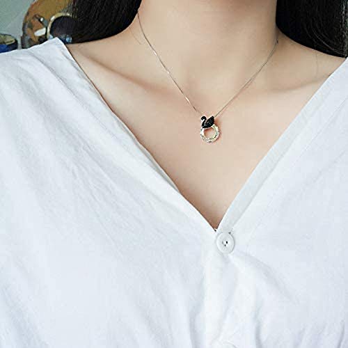 Preisvergleich Produktbild buyaoku Kettenanhänger aus reinem silbernem schwarzem Schwanenpullover, rundes KristallkettenAccessoire, vielseitige Dekoration, Muttertagsgeschenk