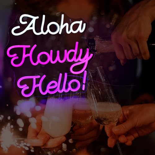 Image of Hello Neon Sign for Wall Decor Howdy Light Up Sign Aloha Led Signs for Room Party Home Wall Decor USB Powered