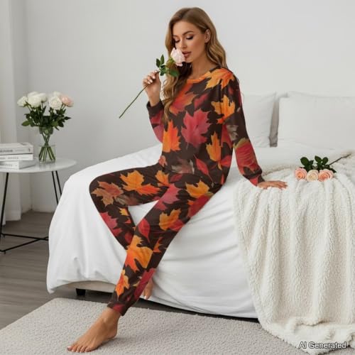 Image of Women's Pajamas Set Soft 2 Piece Loungewear Long Sleeve Pj Set Matching Sleepwear with Pockets for Women Plus Size