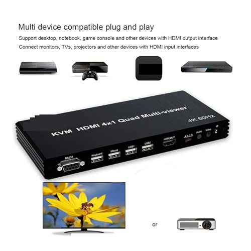 Conmutador KVM HDMI 4x1 4K con función multivisor quad para PC y PS4 4