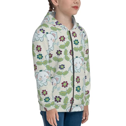Elephants and Flowers Kids Pullover Hoodies Boys Zip Up Sweatshirts Girls Athletic Clothes with Pocket4