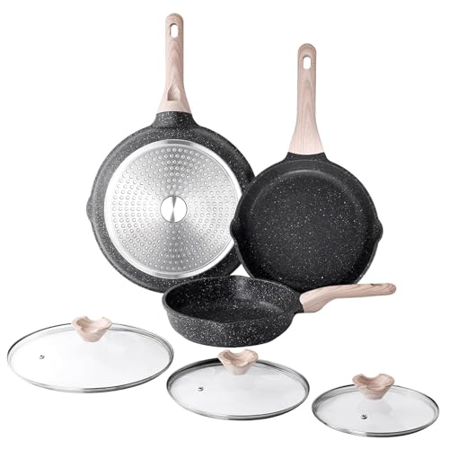 Kordisen Sartén Antiadherente Inducción con Tapa Juego de 3, Saludable y No Tóxica, Sin PFOA...