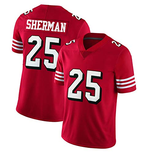 Men's Rugby Jersey Embroidery Fabric top, 49ers 25# Sherman Football Jersey Polo Shirt