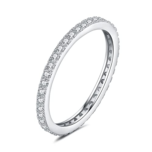 JewelryPalace 0.66ct Fin Eternel Cubic Zirconia Bague Taille Rond Pierre Argent Massif 925 Femme, Empilable Bague Diamant Simulé Fiançailles Mariage Promise...