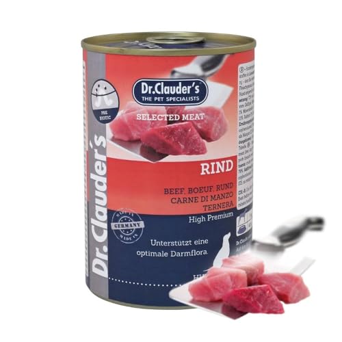 DR.CLAUDER'S - Selected Meat Prebiotic | Nassfutter in Lebensmittelqualität mit Inulin für eine gesunde Darmflora bei ausgewachsenen Hunden. Alleinfutter in der Dose | 200g Rind