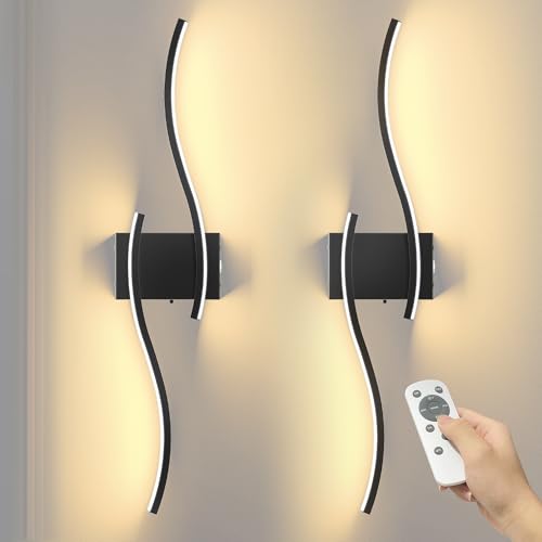 Image of NIORSUN 27.6 Inch Battery Operated Wall Sconce Set of 2, Black Modern Rechargeable Wall Lights with Remote, 3CCT Dimmable Wireless Wall Lamp for Living Room Bedroom Hallway