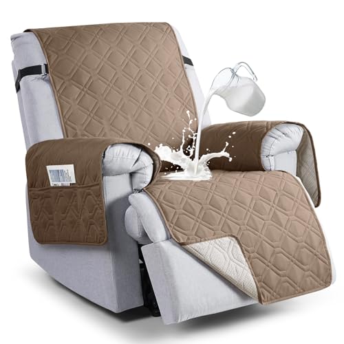 Image of VANSOFY 100% Waterproof Recliner Chair Covers, Recliner Cover Non-Slip Dog Chair Cover Furniture Protector Washable Slipcover with Pocket, Elastic Straps for Pets, Dogs(Light Brown, 30 inch)