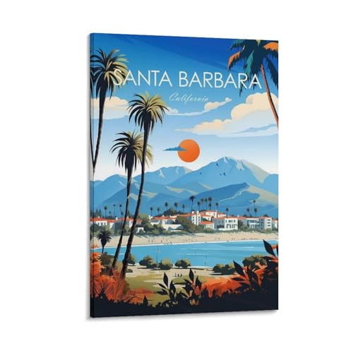 FUPMTKLT Poster tradizionale di Santa Barbara in California, stampa di Santa Barbara negli Stati Uniti, decorazione artistica da viaggio, su tela, per camera da letto, ufficio, camera da letto,