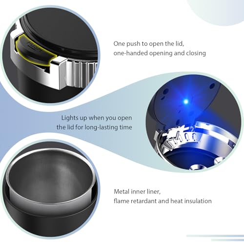 Image of Car Ashtray with Lid, Detachable Smokeless Auto Cup Holder Ashtray with LED Blue Light, Stainless Steel Ash Tray Portable Mini Vehicle Trash Can for Car Home Outdoor (Purple)
