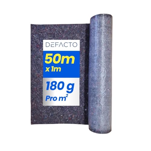 DEFACTO Malervlies 50m x 1m - 180gr Maler-Abdeckvlies 50m², Non-Slip Vlies mit PE Anti-Rutsch Beschichtung, Oberflächenschutz für Maler und Vliesrolle, Malerfilz, Schutzvlies zum Tapezieren Grau