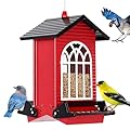 Gbekery Squirrel Proof Bird Feeder for Outdoors,5LB Large Capacity,Metal Wild Bird Seed Feeder with Bilateral Weight-Activated Perches for Outside Hanging,Finch,Cardinal,Blue Jay,Garden Decoration,Red