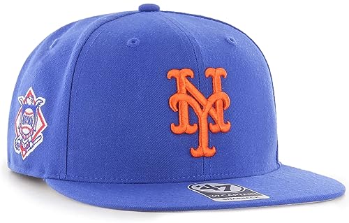 '47 MLB Sure Shot Captain Hat Adjustable Structured 6-Panel Snapback Hat Cap, Adult One Size Fits All (One Size, New York Mets)