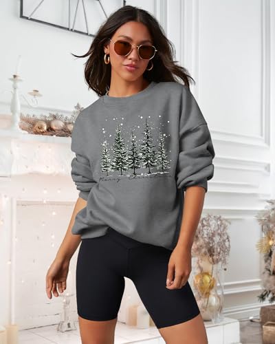Image of PECHAR Christmas Tree Sweatshirts Women Pine Tree Print Shirts Nature Lover Gift Casual Tee Long Sleeve Xmas Pullover