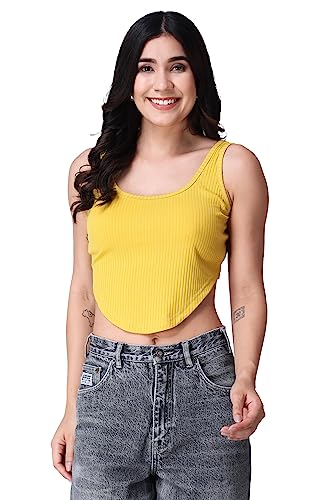 Image of POPWINGS Casual Strap Hankie Ribbed Crop Top for Women || Round-Neck Crop Top for Women || Sleeveless Crop Top for Women || Stylish Women Crop Top for Summer