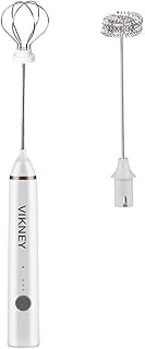 VIKNEY ミルク泡立て器 小型 ミルクフォーマー 泡立て器 電動 USB充電式 3段階スビード調節 攪拌シャフト×2 ハンドミキサー ホイッパー ミニコーヒー攪拌機 卵ビーター ラテアートテンプレート＊16付き 日本語説明書