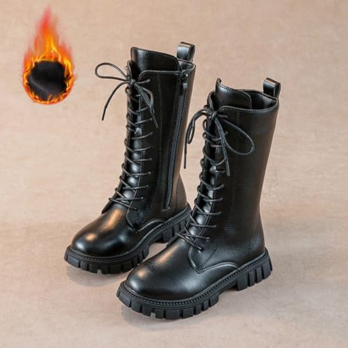 Girls Lace Up Riding Boots Mid Calf Combat Boots PU Leather Side Zipper Punk Goth Boot for Toddler/Little Kid/Big Kid2