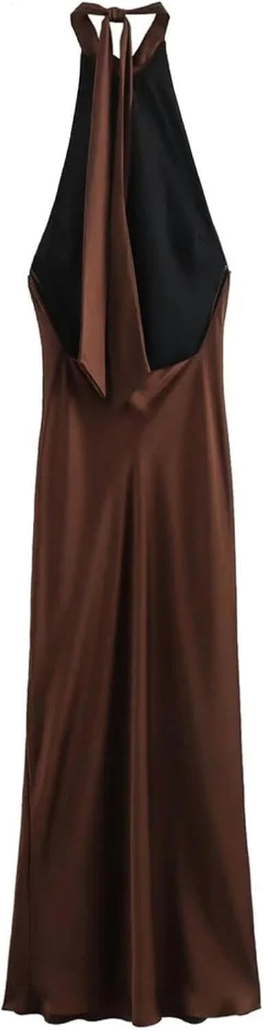 Sukienki Damskie Moda Damska Bez Rękawów Otwarta Satynowa Sukienka Z Odkrytymi Plecami, A, XS