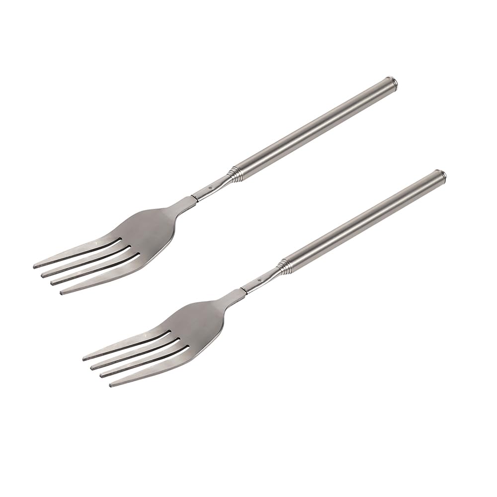 Haosie Extendable Fork - 8.7 to 25.4 Inch Long, Telescopic & Retractable for BBQ, Dinner, Fruit & Dessert - Sturdy Stainless Steel (2 Pcs)