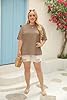 Fisoew Women's Plus Size T-Shirt with V-Neck Short Sleeve Summer Oversize Shirt Basic Loose Top Large Sizes Cotton Tee Tops, 1 Khaki, 4XL #3