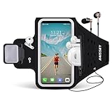 Running Armband with Earphone Bag Cell Phone Armband for iPhone 16 15 Pro 14 Plus 13 11 XR XS, Galaxy S24/S10 Water Resistant Sports Phone Holder Case & Zipper Slot Car Key Holder for 6.9 inch Phone
