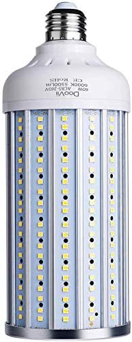 60 Watt LED Corn Light Bulb(500W Equivalent),5500 Lumen 6000K,Cool Daylight White LED Street and Area Light,E26/E27 Medium Base,for Outdoor Garage Factory Warehouse High Bay Barn Backyard and More
