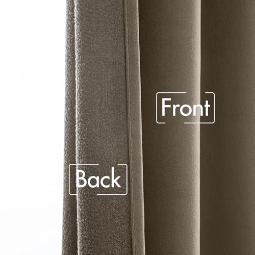 Image of MIULEE Taupe Velvet Pinch Pleat Blackout Curtains W52 X L96 Inches