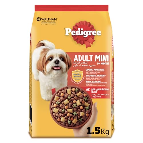 Pedigree Dog Food Adult Mini Beef Lamb & Vegetables Flavour Dog Food Dry 1.5Kg Complete & Balanced Dog Dry Food For Mini Adult Dogs 9 Months and Up